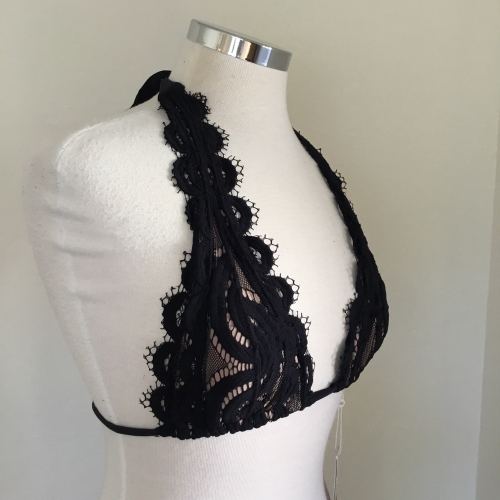PQ Swim Midnight Gold Lace Halter Bikini Top - NWT, Size Large - Picture 4 of 12